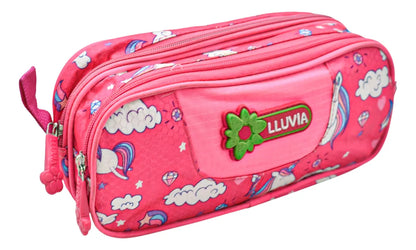 Mochila Y Lapicera Unicorn Nubes Y Estrellas Con Detalle Rosa Chicle Estampado