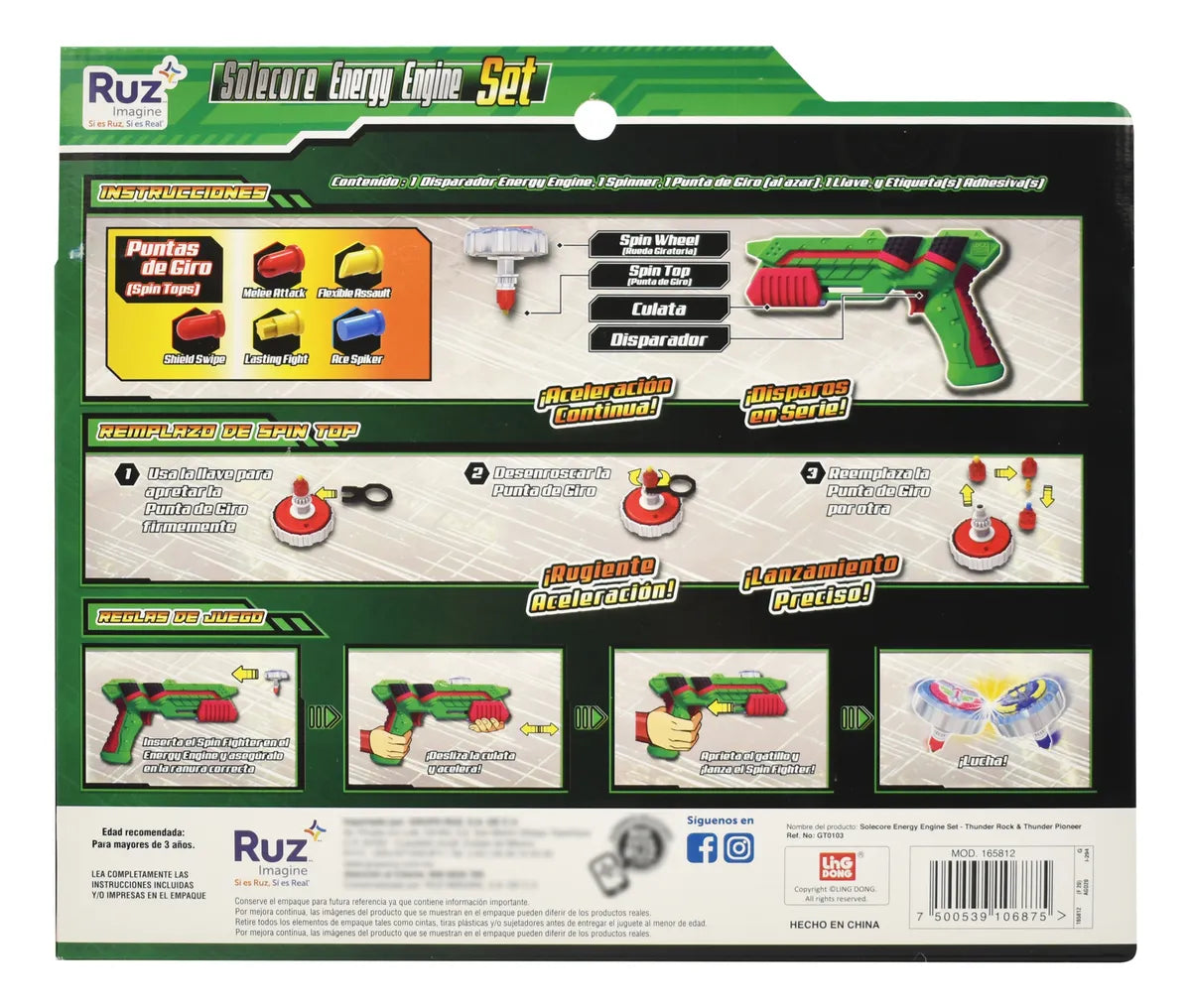 Spin Fighters Thunder Pioneer Gt Thunder Lanza Trompos Ruz Verde