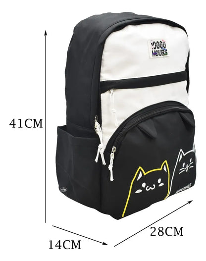Mochila Para Laptop Gato 10000 Hours Negra Primaria Negro Bordado