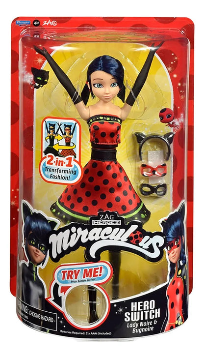 Miraculous Ladybug - Muñeca Marinette Outfit Mágico 10.5" - Con Transformación de Atuendo y Mascarilla Extraíble - Ideal para Regalo