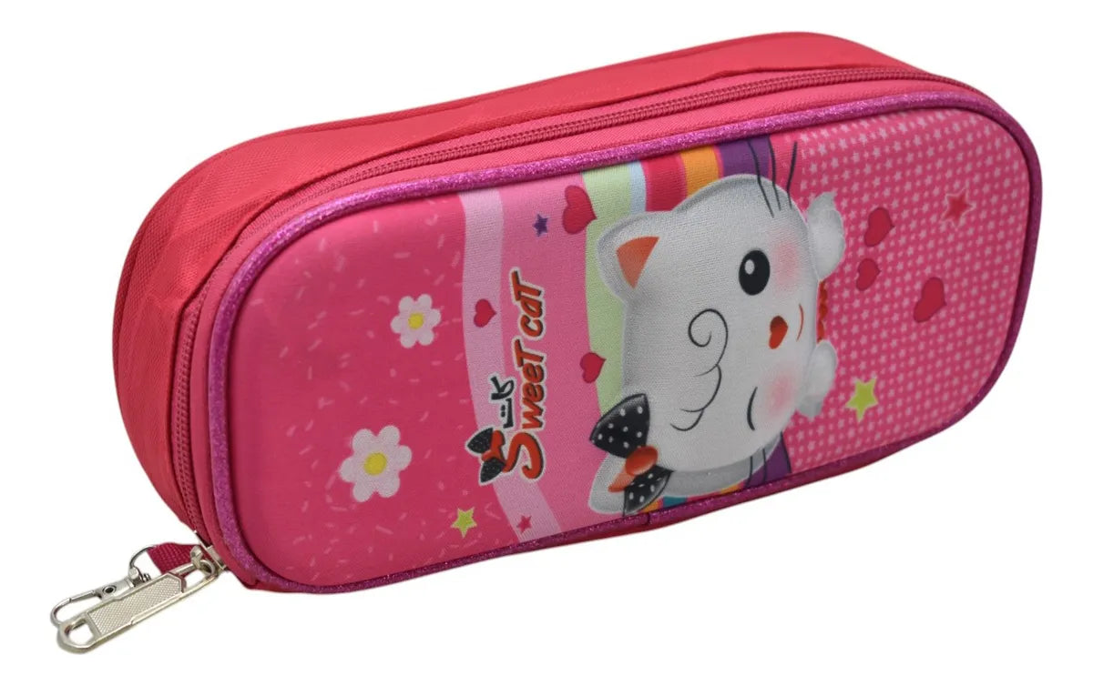 Mochila Lonchera Lapicera Gatito Sweet Cat 3d Rosa Primaria Ll23bpm059 Lluvia Con Detalle Rosa 3d