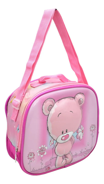 Mochila Oso Con Flores Kit 3pz Primaria Ll24bpp513 Rosa Chicle 3d