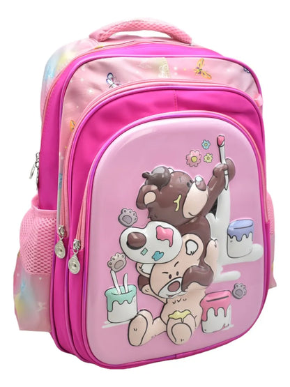 Mochila Oso Pintor Kit 3pz Primaria Ll24bpp511 Rosa Chicle 3d
