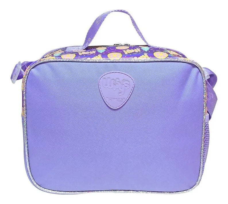 Mochila Lonchera Lapicera Gato Lentejuela Reversible Wilys Violeta