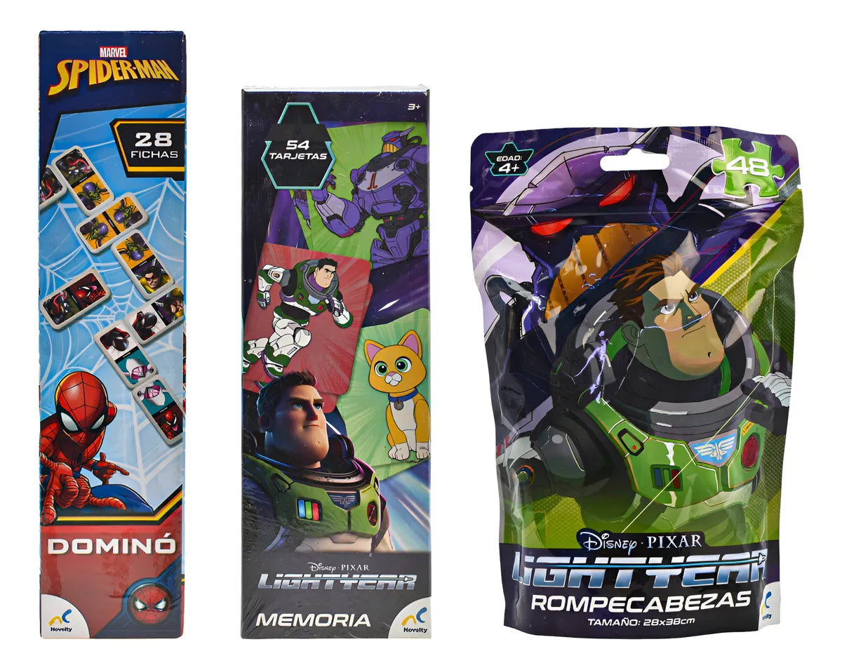 Spiderman Lightyear Pack Rompecabezas Domino Memoria Novelty
