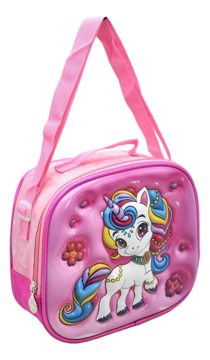 Mochila Unicornio Flores Kit 3pz Primaria Ll24bpp525 Rosa Chicle 3d