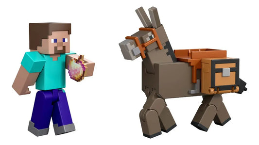 Minecraft Figura De Acción Steve Y Burro 9cm Mattel