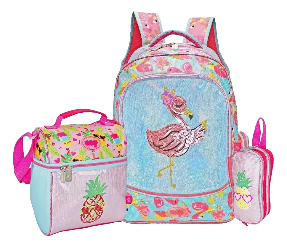 Mochila Lonchera Lapicera Flamenco Y Piña Primaria Wilys