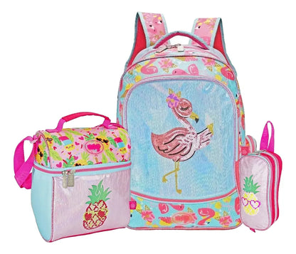 Mochila Lonchera Lapicera Flamenco Y Piña Primaria Wilys