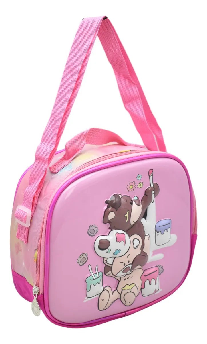 Mochila Osos Kit 3pz Primaria Ll24bpp511 Detalle Rosa Chicle 3d
