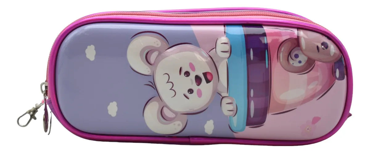 Mochila Con Ruedas Oso Blanco Kit 3pz Primaria Rosa 3d