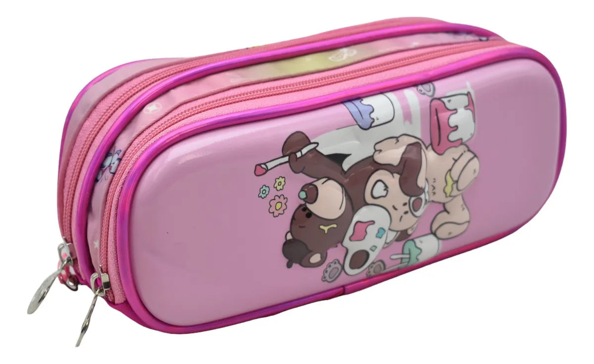Mochila Oso Pintor Kit 3pz Primaria Ll24bpp511 Rosa Chicle 3d