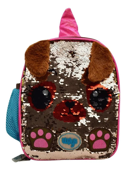 Mochila Y Lonchera Pug Unicornio Lentejuela Primaria Wilys Marrón Lentejuela Reversible