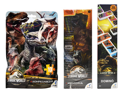 Jurassic World Pack Rompecabezas Domino Y Memoria Novelty