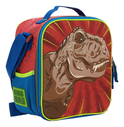 Dino Land Kinder Chenson Red 3D Printed Wheeled Backpack Lunchbox Pencil Case