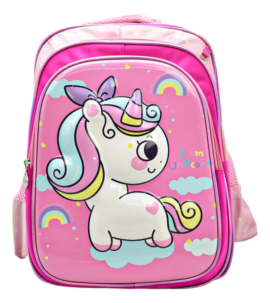 Mochila Unycor Kit 3pz Primaria Ll24bpp521 Detalle Rosa Chicle 3d