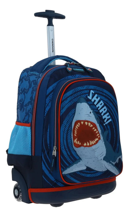Mochila Con Ruedas Led Y Lonchera Shark Primaria Chenson Azul Impresion 3d