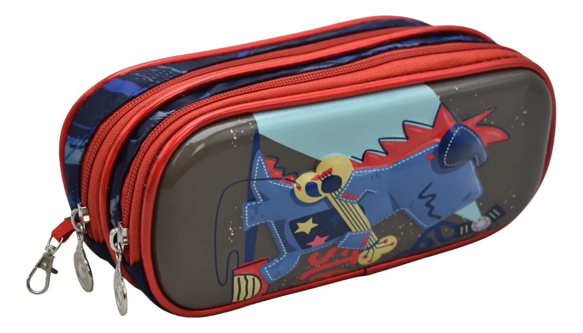 Mochila Dinosaurio Rock Kit 3pz Primaria Ll24bpp503 Azul Oscuro 3d