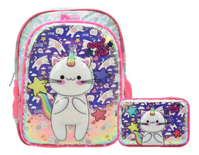 Mochila Lapicera Cool Cat Cute Luz Primaria Ll20bpi07 Lluvia Rosa 3d