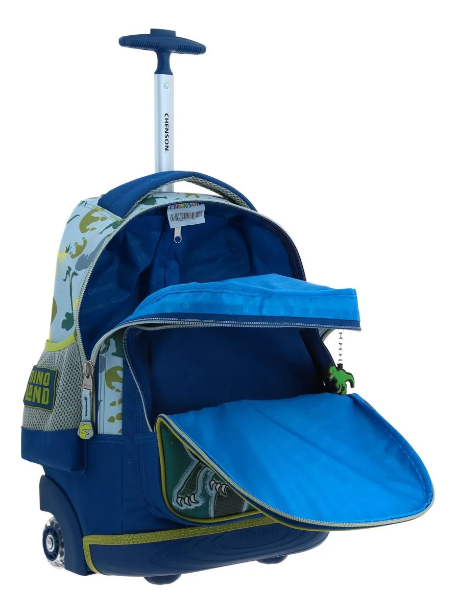 Chenson Blue Printed Wheeled Backpack Kit 2pc Dino Land No Sound Primary School