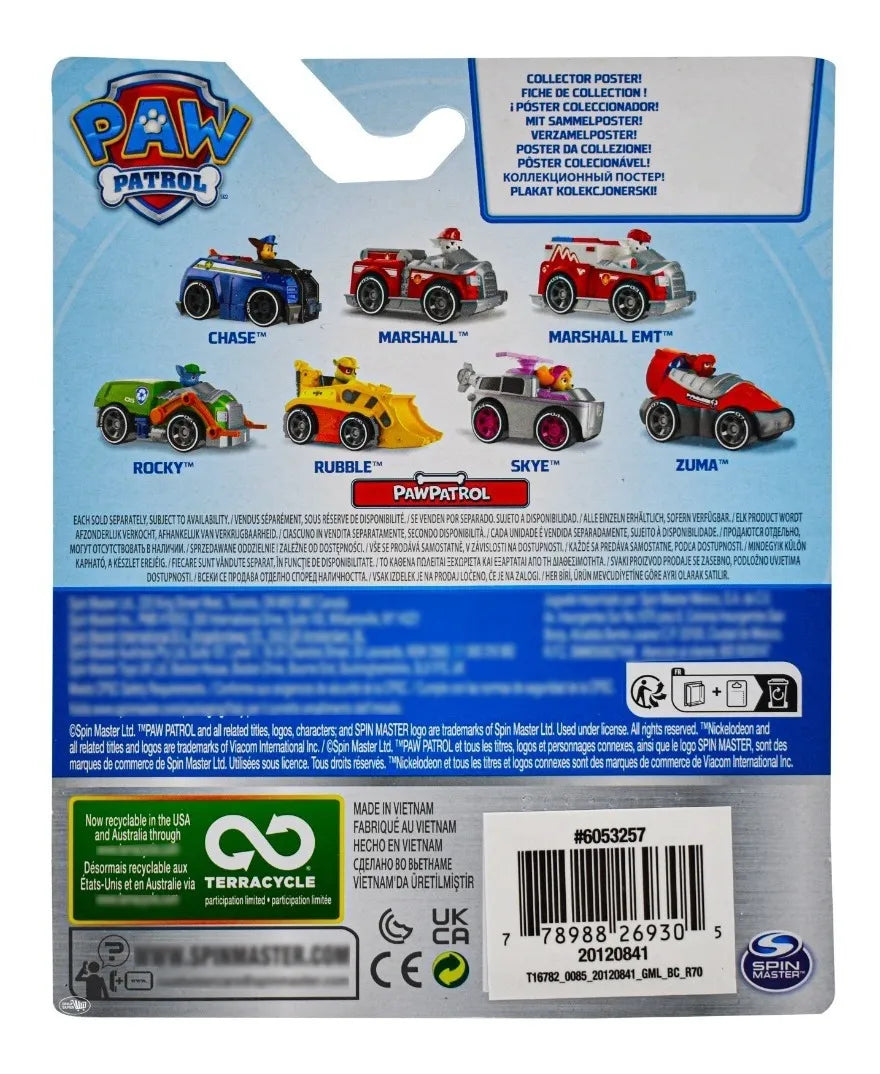 Paw Patrol Chase Ruedas Blancas Metal True 7 Cm Spin Master Azul