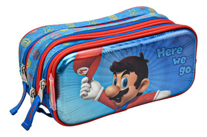Chenson Super Mario Primary School Backpack and Pencil Case with Blue Printed Detail. Iridescent