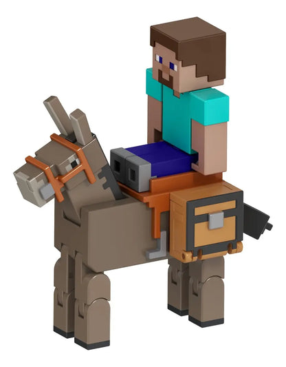 Minecraft Figura De Acción Steve Y Burro 9cm Mattel