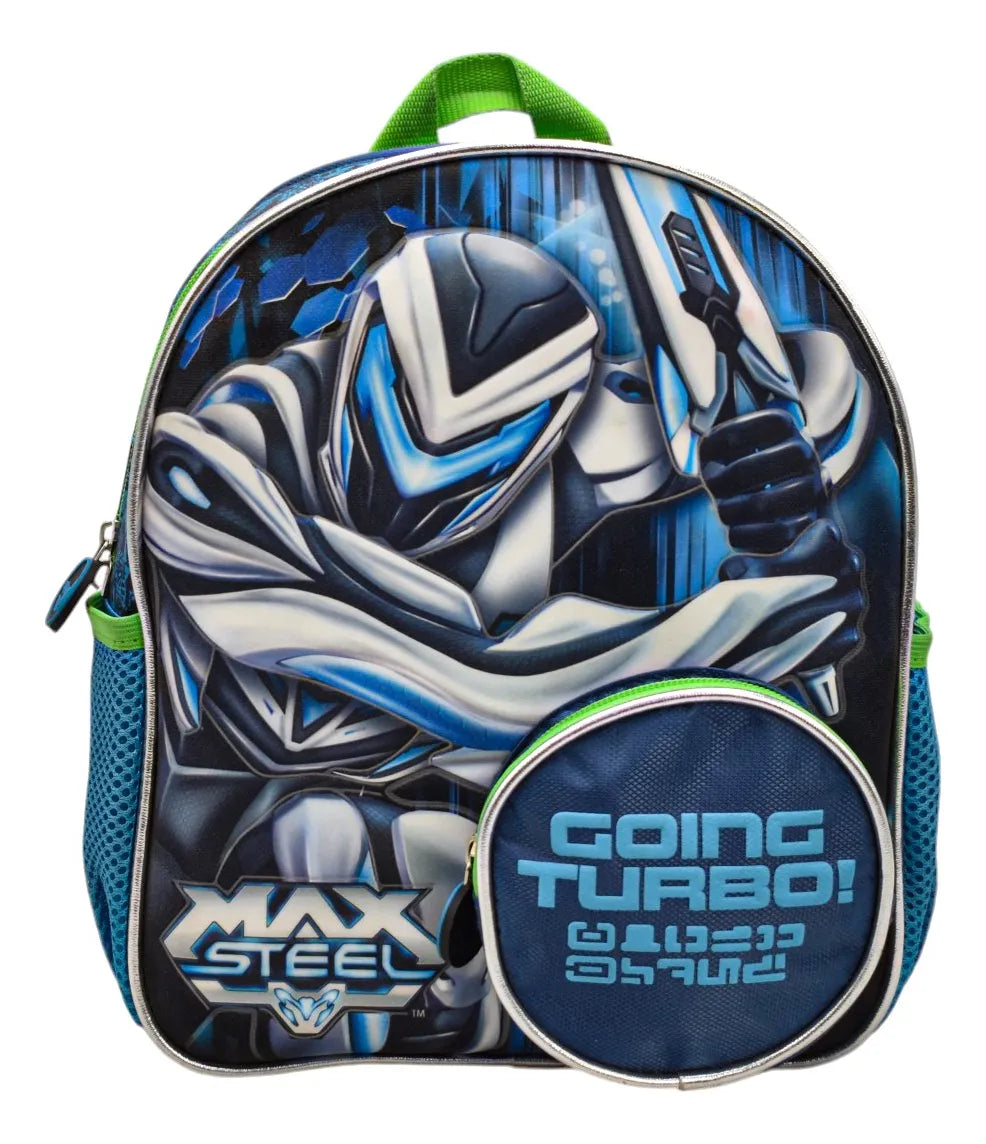 Mini Back Pack Max Steel Going Turbo Estampado Glitter 98481 Ruz Con Detalle Azul Glitter