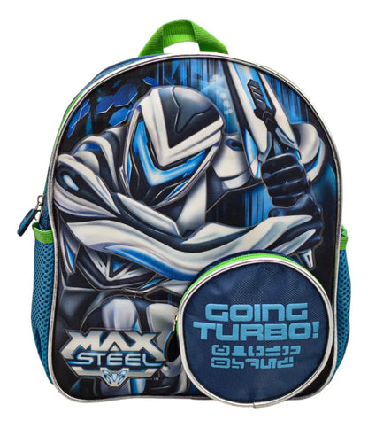 Mini Back Pack Max Steel Going Turbo Estampado Glitter 98481 Ruz Con Detalle Azul Glitter