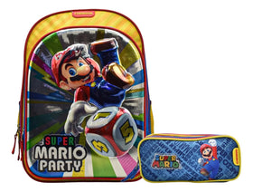 Mochila Y Lapicera Mario Party Primaria Chenson Con Detalle Azul 3d