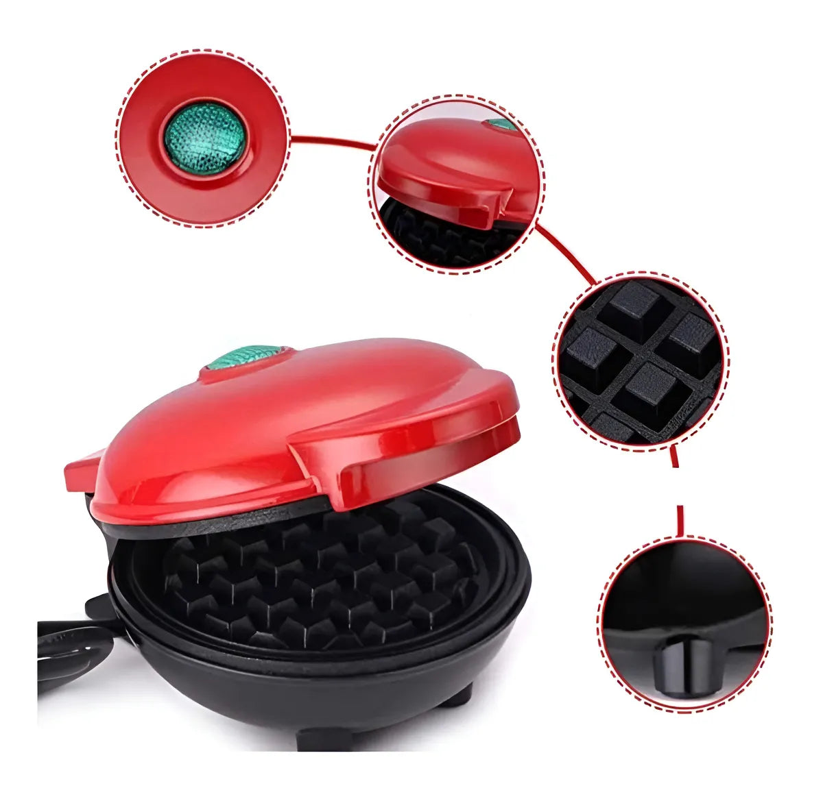 Wafflera Vh Home WP-MK03 Roja Teflón Antiadherente Eléctrica
