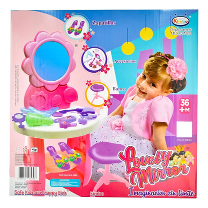 Tocador Espejo Encantador 6 Accesorios 36 Meses Cf Rosa