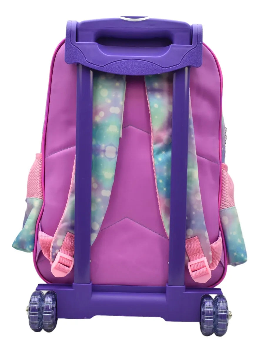 Mochila Con Ruedas Oso Blanco Kit 3pz Primaria Rosa 3d