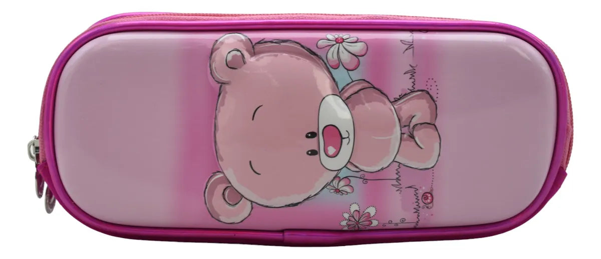 Mochila Oso Con Flores Kit 3pz Primaria Ll24bpp513 Rosa Chicle 3d