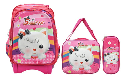 Mochila Con Ruedas Kit Sweet Primaria Con Detalle Rosa 3d