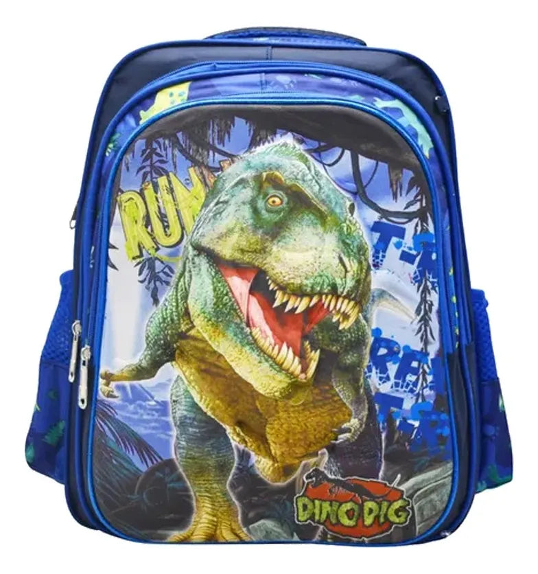 Mochila Lonchera Lapicera Dino Dig 3d Azul Primaria Azul Marino 3d