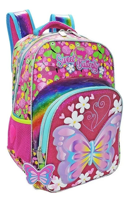 Mochila Y Lonchera Mariposa Glitter Primaria Wilys Rosa Impresion 3d