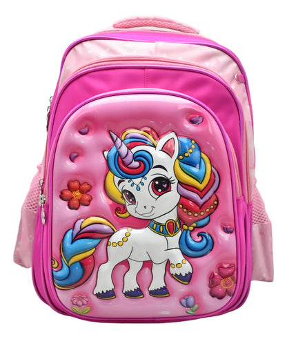 Mochila Unicornio Flores Kit 3pz Primaria Ll24bpp525 Rosa Chicle 3d