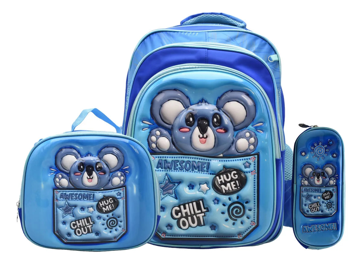 Mochila Koala Awesome Kit 3pz Primaria Ll24bpp531 Azul 3d