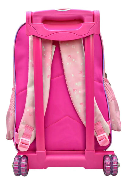 Mochila Estrella Ruedas Primaria Ll24bpp514 Detalle Rosa Chicle 3d