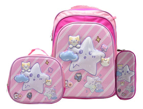Mochila Estrella Gatuna Kit 3pz Primaria Ll24bpp514 Rosa Chicle 3d