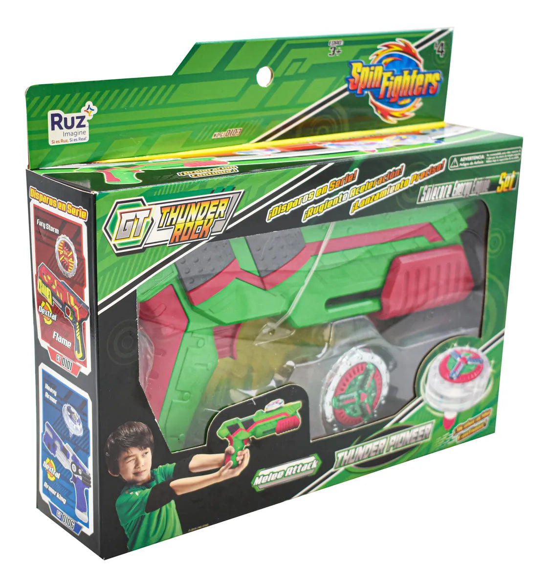 Spin Fighters Thunder Pioneer Gt Thunder Lanza Trompos Ruz Verde