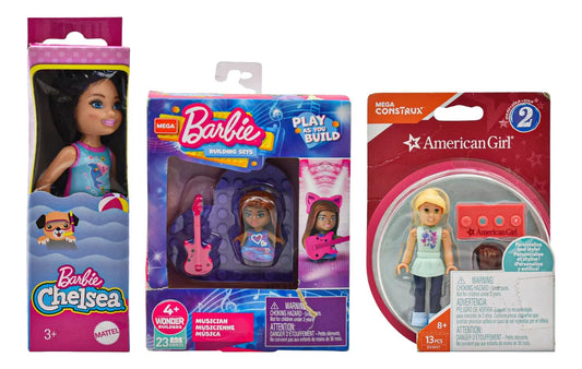 Barbie Pack 3 Muñecas Chelsea Y Mega Construx Mattel Cf