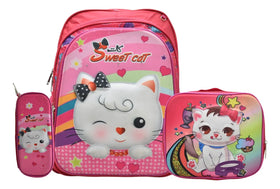 Mochila Lonchera Lapicera Gatito Sweet Cat 3d Rosa Primaria Ll23bpm059 Lluvia Con Detalle Rosa 3d