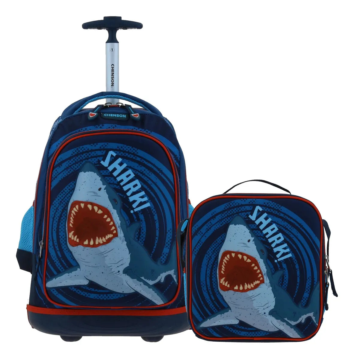 Mochila Con Ruedas Led Y Lonchera Shark Primaria Chenson Azul Impresion 3d