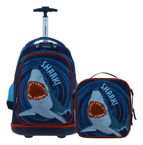 Mochila Con Ruedas Led Y Lonchera Shark Primaria Chenson Azul Impresion 3d