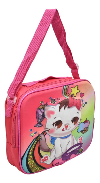 Mochila Lonchera Lapicera Gatito Sweet Cat 3d Rosa Primaria Ll23bpm059 Lluvia Con Detalle Rosa 3d