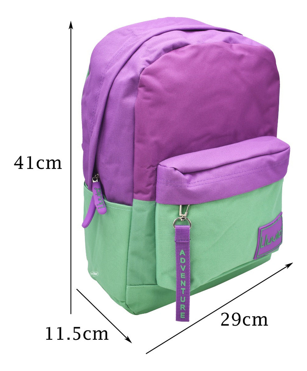 Mochila Con Compartimiento Para Laptop Lisa Violeta Con Verde Ll20bpi16 Lluvia
