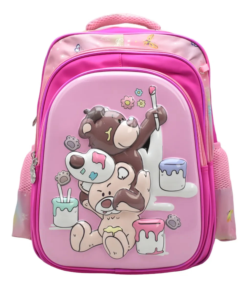 Mochila Osos Kit 3pz Primaria Ll24bpp511 Detalle Rosa Chicle 3d