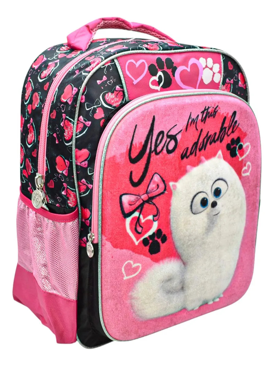 Mochila Vida Secreta De Mis Mascotas Gidget 3d Terciopelo Primaria Ruz Con Detalle Rosa Estampado